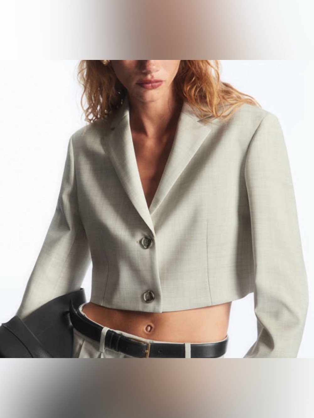 COS Cropped Beige 100% Wool Fall Winter Scandinavian Blazer Size 10